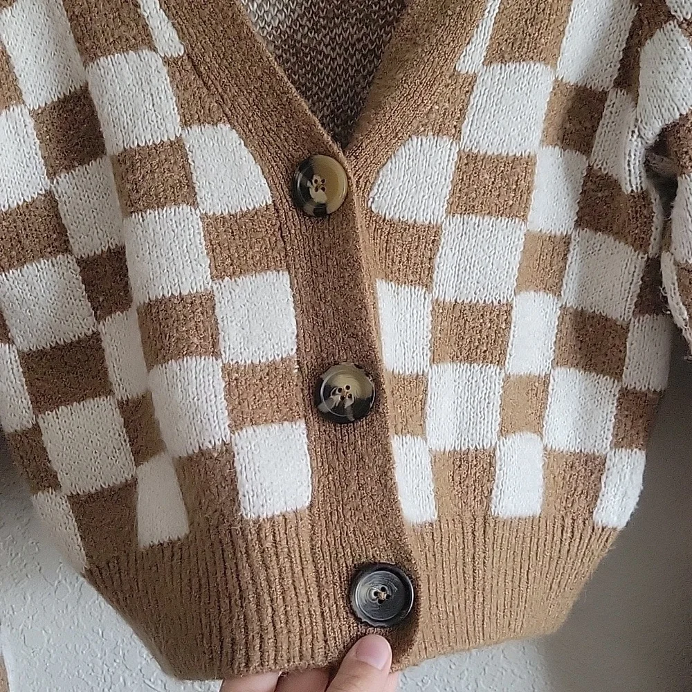 Ardene Brown and White Checkered Cardigan - Picture 3 of 5